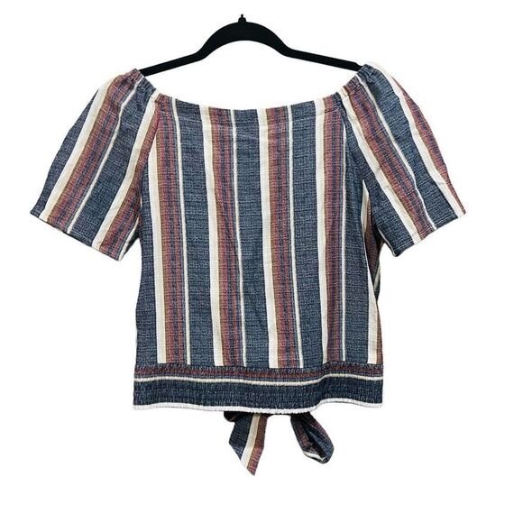 DREW Anthropologie Striped Short Sleeve Tie Front Button-Up Top Size Medium M - Picture 2 of 8